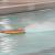 A Ed Hughey boat at speed in an indoor high school swimming pool.  It only could stay at full speed for a second or two!